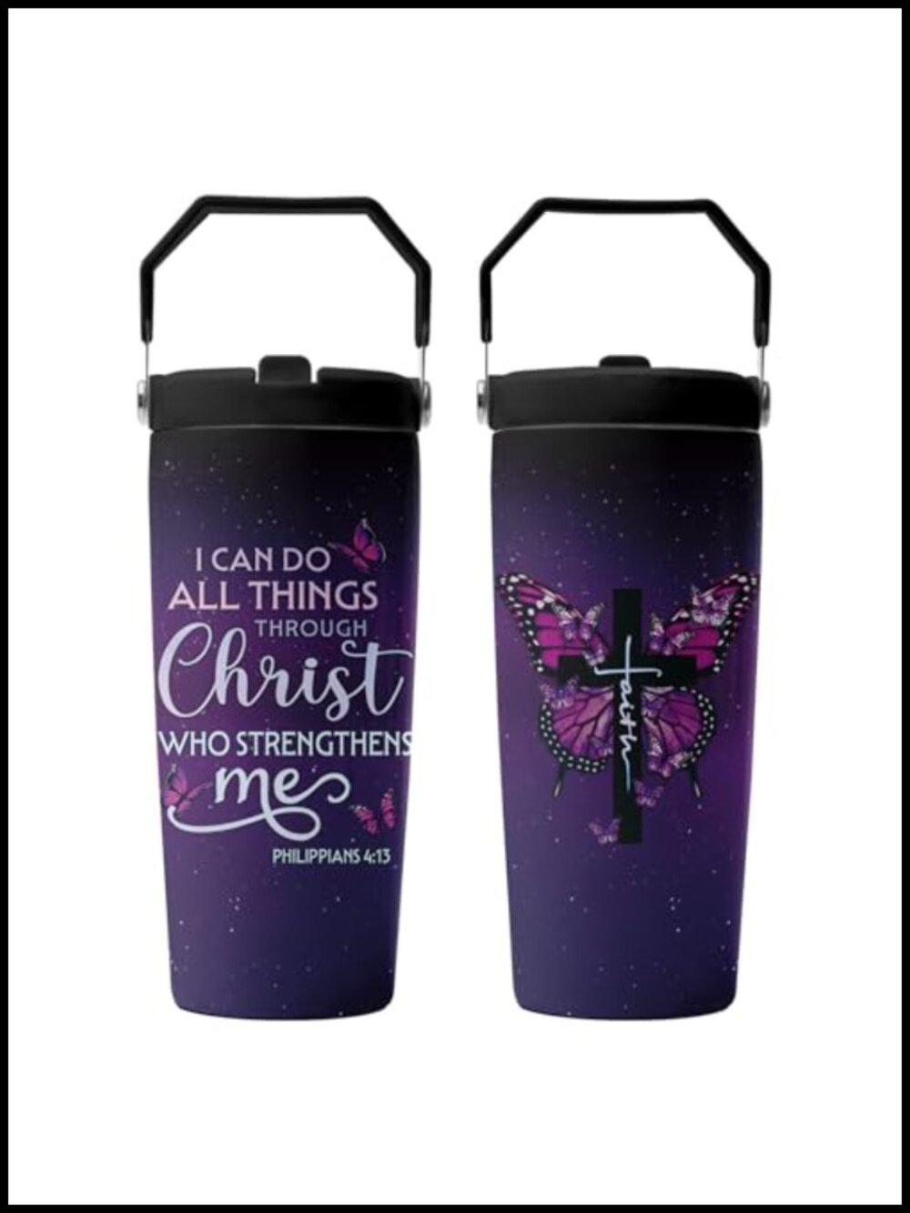 Christian Faith Tumbler 28oz Stainless Steel Insulated Travel Cup with Handle